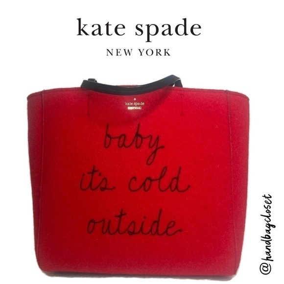 Kate Spade Baby It’s Its Cold Outside Red Wool Tote ⛄️❄️ Rare Bag - Picture 1 of 10